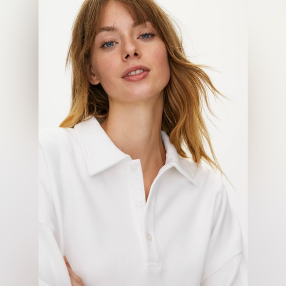 NWOT Aritzia Sunday Best Cropped Fleece Polo in White - Picture 3 of 6